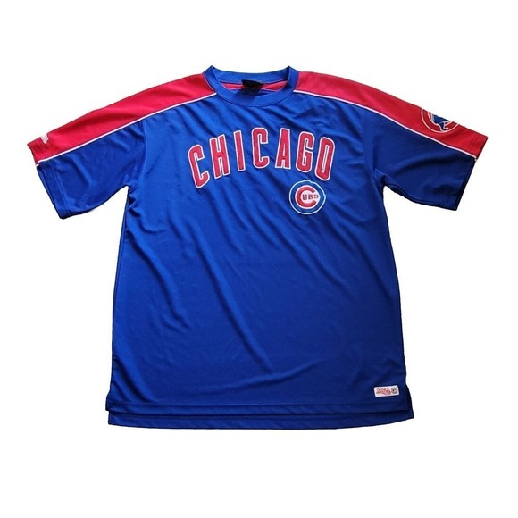 CHICAGO CUBS Jersey STITCHES Men’s LARGE Embroidered Logos Dual Sided MLB Gear - Picture 1 of 14